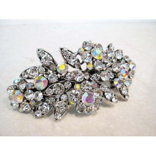 Generic Silver flower shaped crystal hair barrette clip bridal clip bridal barrette