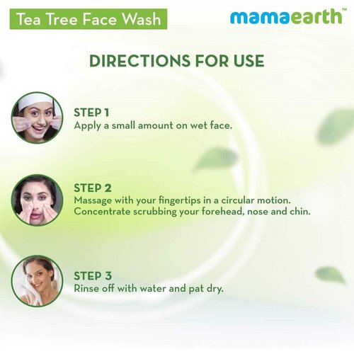 Mamaearth Tea Tree Face Wash with Neem | Helps Control Acne & Pimple & Removes Excess Oil | Non-Drying Facial Cleanser for All Skin Types | 3.38 Fl Oz (100ml)