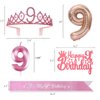 9th Birthday Decoration for Girl,It's My 9th Birthday Sash Rhinestone Crown Happy Birthday Cake Topper Foil Balloon for Girls Birthday Gift Party Decorations Supplies (Rose 9th)
