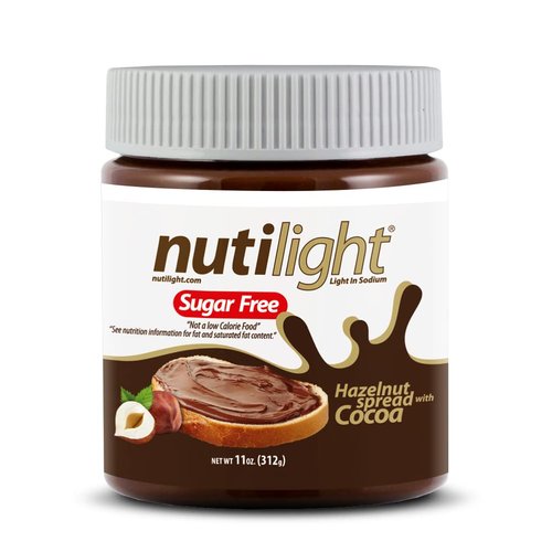 Nutilight Sugar Free Hazelnut Spread with Cocoa, Friendly, Vegan, Kosher, Non-GMO,100% Natural, Cholesterol-Free, Gluten-Free, and Soy-Free, 11 Ounces (Pack of 1)