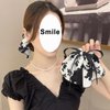 AsggBah 2pcs Premium Hair Bow Accessories: Long-tail Elastics for Girls and Women in Black and White, Hair Tie Scarves