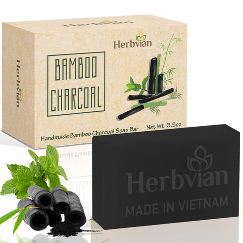 Charcoal Black Bamboo Soap Bar with Peppermint, Soap For Face and Body, Oil Detoxifying Body Wash Soap, Activated Charcoal Back Acne Body Soap, Cleansing Healthy Skin, Soap for Men, Women, Teen