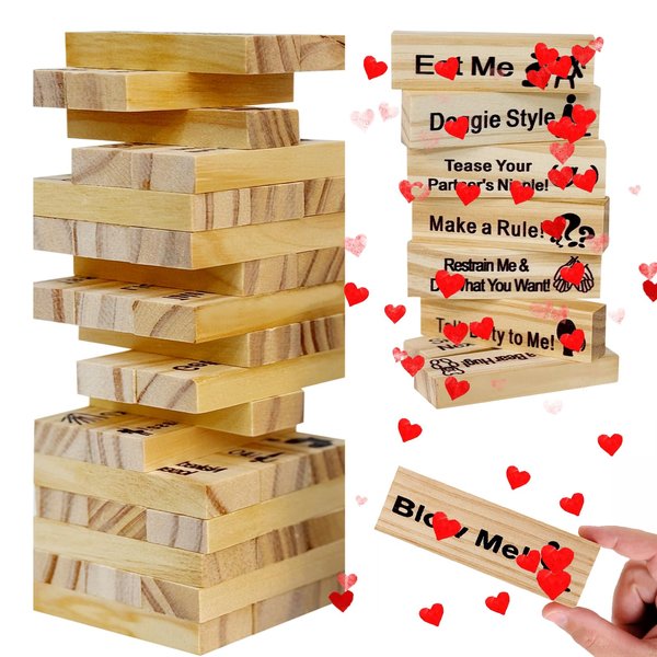Classic Game with Genuine Hardwood Blocks Stacking Tower Game for 1 or 2 Players Tumble Tower Games for Adults 48 Blocks New Zealand Pine Wooden Block Couple Date or Adult Party Good Choice