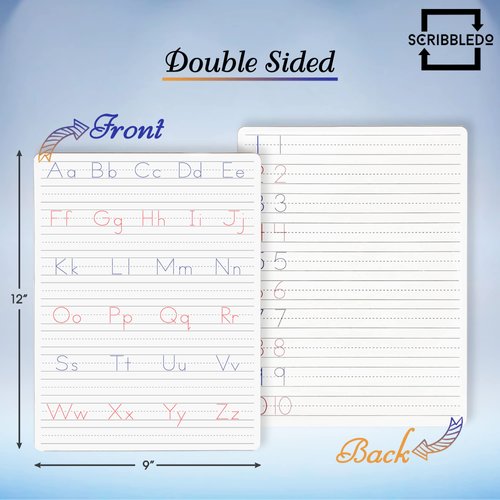 Scribbledo Dry Erase Handwriting Practice for Kids 9 x 12 inch Alphabet Tracing Board Whiteboard Letter Tracing for Kids Ages 3-5 Write and Wipe Alphabet Practice Cards Letters Writing Board