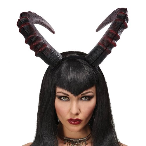 Satisyo Gothic Black Horn Halloween Costume for Men Women Ram Sheep Horn Headhand Hoop Cosplay Devil Horn Headwear Hair Band (Black&Red Demon Horn, Headband Wear)