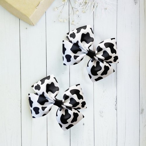 4Pcs Cow Print Bows for Girls Cow Print Hair Bows for Girls Cow Print Hair Bow Clips for Girls Cow Print Hair Clips Cute Hair Accessories for Girls