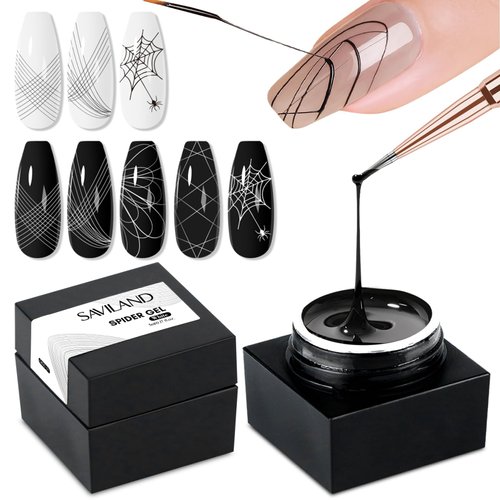 SAVILAND 2 PCS Spider Gel Set: Black & White Spider Gel for Nail Art Soak off Gels U V LED Good Toughness and Elasticity Easy To Use for Beginner Manicurist Home Salon Use