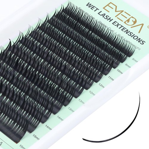 EMEDA Premade Fans Spike Wet Eyelash Extension Individual Cluster Lashes 0.07 C D Curl Wet Lash Spike Clusters DIY Lash Extensions Super Matte Wet Look Lashes (0.07 D Curl Mix 8-15mm)