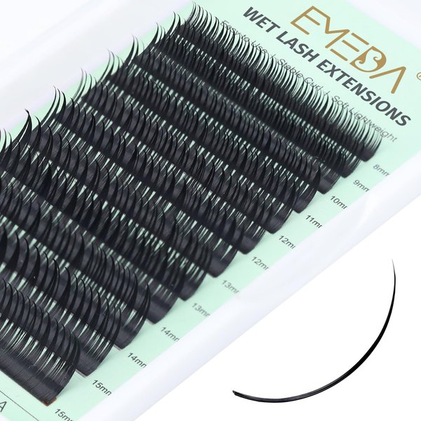 EMEDA Premade Fans Spike Wet Eyelash Extension Individual Cluster Lashes 0.07 C D Curl Wet Lash Spike Clusters DIY Lash Extensions Super Matte Wet Look Lashes (0.07 D Curl Mix 8-15mm)