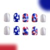 OHWODA Independence Day Press on Nails Square 4th of July Short Fake Nails Blue Red Patriotic False Nail Tips American Day Nails Designs Short Nails Press ons 24Pcs (style14)