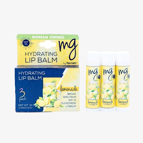Mad Gab's MG Signature Lemonade Sunscreen Lip Balm Trio - SPF 15, Moisturizing, Broad Spectrum Protection - 0.15 oz (3 Pack)