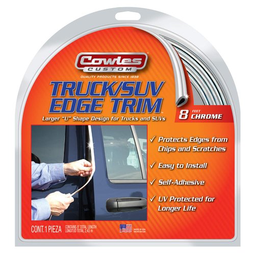 Cowles - 8 Feet of Chrome Truck/SUV Door Edge Guards, U-Shape PVC Edge Trim Stays on with Self Adhesive Hot Melt Glue Protects from Scratches/Dings and Opening into Walls or Other Cars
