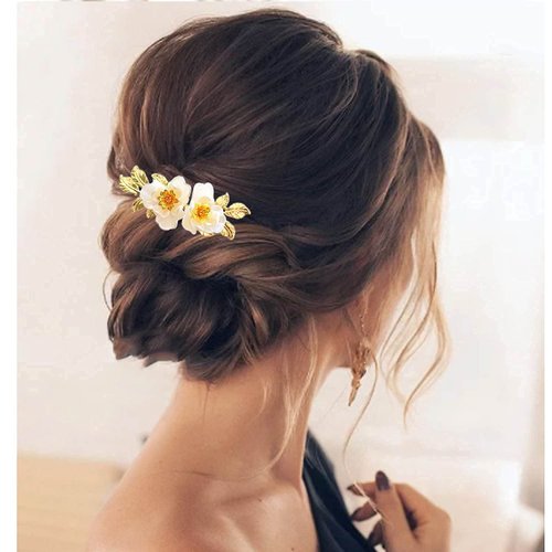 Evild Bride Flower Hair Comb Gold Wedding Headdress Bridal Hair Clips Headpieces Leaf Wedding Hair Accessories for Bride and Bridesmaid