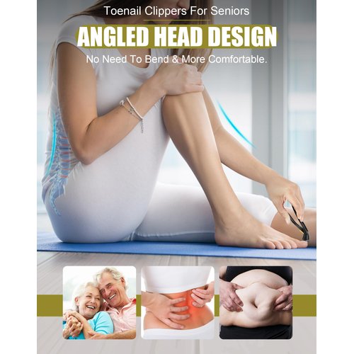 LEYOUFU Angled Head Toenail Clippers for Thick Nails for Seniors, Wide Jaw Opening Nail Clippers with Safety Lock Ergonomic Fingernail Toe Nail Cutter Trimmer for Men Women Pregnant