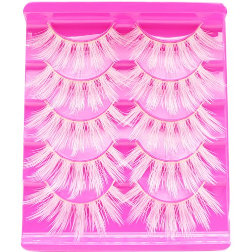 White Lashes Halloween White False Eyelashes Wispy 18mm Long Cosplay Makeup Eye Lashes Masquerade Party Christmas Eyelashes 5 Pairs By DAODER (White)