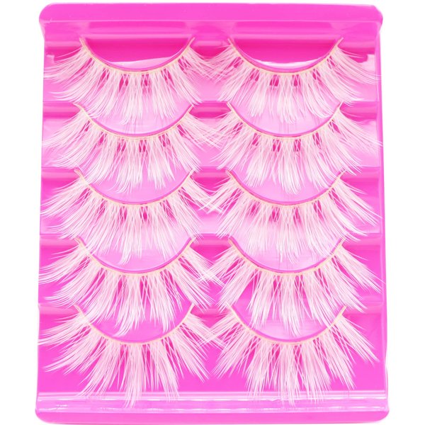 White Lashes Halloween White False Eyelashes Wispy 18mm Long Cosplay Makeup Eye Lashes Masquerade Party Christmas Eyelashes 5 Pairs By DAODER (White)