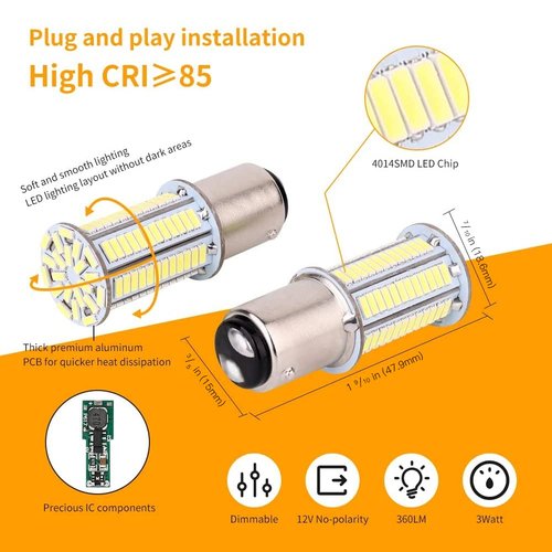RVZONE 1142 1076 1130 1176 1075 S8 BA15D LED Bulbs, Super Bright 3014 105SMD LED Replacement for 12 Volt RV Camper Trailer Boat Trunk Interior Lights 4-Packs White