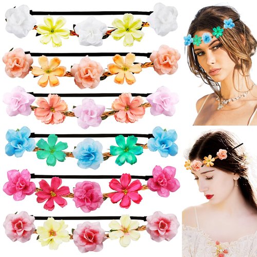 LAPOHI 6 Pcs Flower Headbands for Girls Boho Flower Crown for Women Wreath Accessories Bridal Gar...