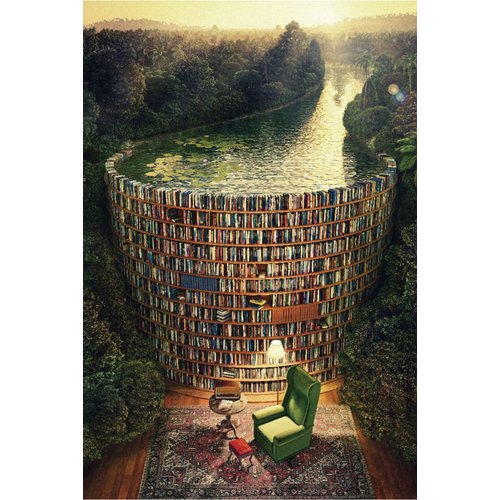 AMCJJ 1000 Pieces Puzzle for Adults, Wooden Puzzles 29.5 x 19.7 in,Bookshelf Canal