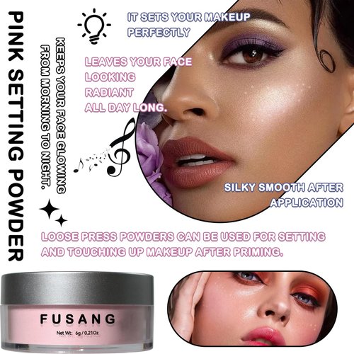 Fusang Pink Setting Powder,Oil Control Makeup Powder Shimmer Loose Powder, Long-lasting Makeup Setting Powder