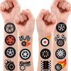 100 PCS Wheel Tire Checkered Flag Temporary Tattoos Themed Birthday Party Decorations Favors Supplies Décor Race Car Black And White Tattoo Stickers Gifts For Game Boys Girls Classroom School Prizes