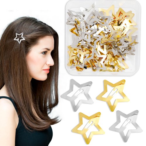 40pcs Star Hair Clips Gold Metal Star Hair Snap Barrettes 2000s Silver Cute Hair Clips with Storage Box, Y2K Snap Hair Clips Star Cute Hair Accessories for Women Girls (1.2 in)