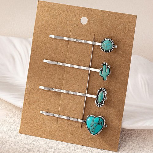 KOVOLITU 4 Pcs Bobby Pins Women's Western Style Turquoise Howlite Stone Hair Clip Cowgirl Chic Retro Hair Pins