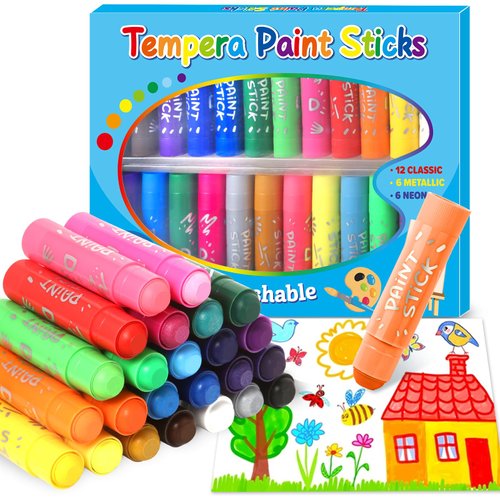Tempera Paint Sticks For Kids, 24 Assorted Colors Washable Paint Set, Quick Drying Art Supplies for Toddlers and Kids, Ideal Stocking Stuffers for Kid Toddler 1-3 2-4