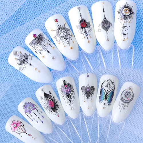 40 Sheets Nail Water Transfer Decals, Nail Art Stickers for Women, Holographic Flowers Pendant Necklace Butterfly Leaf Nail Designs Supplies, Acrylic Nails Decorations DIY Resin Nail Decal Tattoos Set