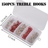 Fishing Treble Hooks Kit, 180pcs Red Treble Hooks Sharp Round Bend High Carbon Steel Fish Hooks Strong Barbed Hooks with Split Rings Stainless Steel for Lures Baits Saltwater Freshwater Fishing