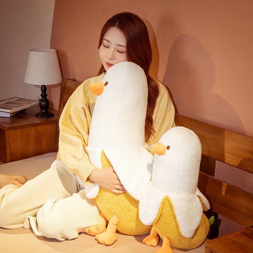 hitoshe Banana Duck Plush Toy, Banana Duck Stuffed Animals Doll Cute Plushie Hugging Plush Pillow Gift for Girls and Boys (White, 27.55 inch)