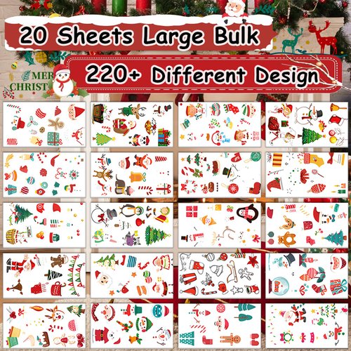 220 Styles Christmas Tattoos for Kids Temporary Glow in the Dark Tattoos Luminous Fake Temp Stickers Christmas Stocking Stuffers Gifts Party Decorations Favors Supplies Birthday Party 20 Sheets