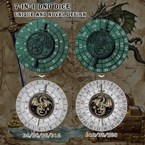 Haxtec Spinner Dice 7-in-1 Metal DND Dice Set Unique Dice Spinner Antique Rotate Metal D&D Dice for Dungeons and Dragons DND Gifts RPG Role Playing Gaming Dice