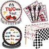 81Pcs Two Fast Race Car 2nd Birthday Party Decorations - Race Car Plates, Napkins, Tablecloth for Boys Kids' Two Year Old Party Race Car Birthday Party Supplies, Serves 20 Guest (Two Fast-20 set)