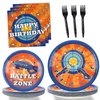 96 Pcs Dart War Party Plates and Napkins Party Supplies Dart War Themed Party Tableware Set Blue and Orange Party Decorations Favors for Kids Boys' Birthday Baby Shower Serves 24