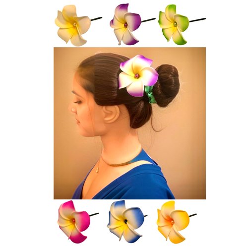 6 Pcs Flower Hair Sticks. Foam Plumeria Flower Hair clips. Hawaiian Flower Hair Accessories For Women And Girls