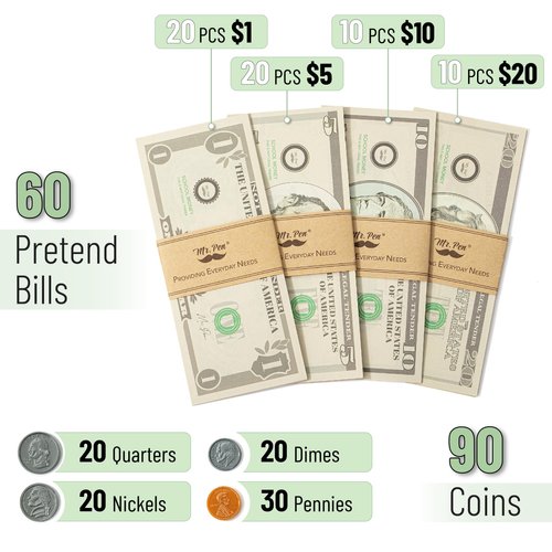 Mr. Pen- Play Money for Kids, 150 Pcs, Ages 3+, Toy Money, Money Games, Fake Money for Kids, Pretend Money, Toddler Learning Money, Kids Play Money, Realistic Money, Fake Cash, Coins for Kids