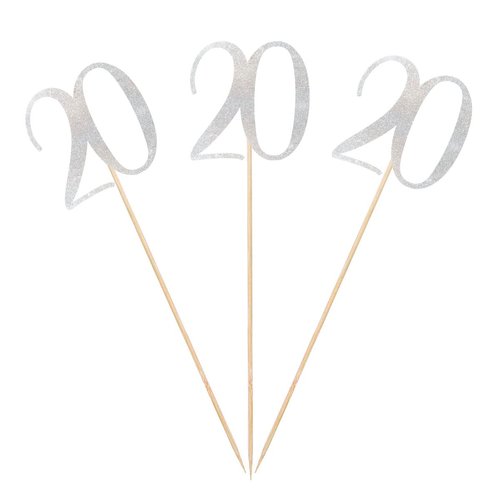 Silver Glitter 20th Birthday Centerpiece Sticks, 12-Pack Number 20 Table Topper Anniversary Party Decorations