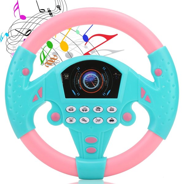 VINGVO Toy Steering Wheel, Simulated Driving Controller Electric Early Learning Educational Sounding Toy Pretend Driving Seat Toys for Children Boys and Girls, Kids Interactive Toys,