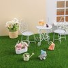 9 Pcs Dollhouse Garden Table Chair Set, 1/12 Scale Metal Miniature Patio Set Fairy Garden Furniture Accessories, Table Chair, 3 Potted Plant, Little Squirrel and Watering Can,for Dollhouse Lovers