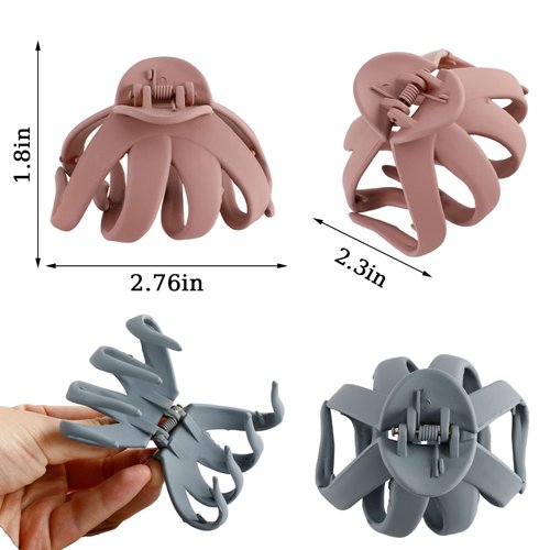 Gaprumi 6Pcs Octopus Hair Clips, Super Strong Hold Grip Hair Jaw Clip for Women and Girls, Thick Hair Accessories, 6 Colors Including White, Bean Paste Powder, Gray, Khaki, Black, Coffee