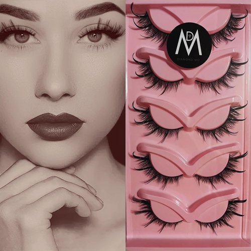 Eye Lashes Mink Fur Magnetic Eyelashes Natural 3D Volume Curl Winged Eyeliner Look Realistic Adhesive Messy Tips Elongated Eye Thick Faux Eyelashes Fox Cat Soft Imitation Lashes (5 Pairs Pack), Black