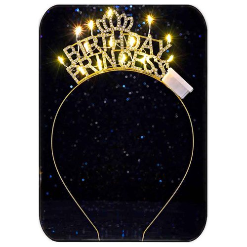 DRESBE Light Up Birthday Headband LED Rhinestone Birthday Princess Tiara Crown Headbands Birthday Party Hair Accessories for Women (Gold)
