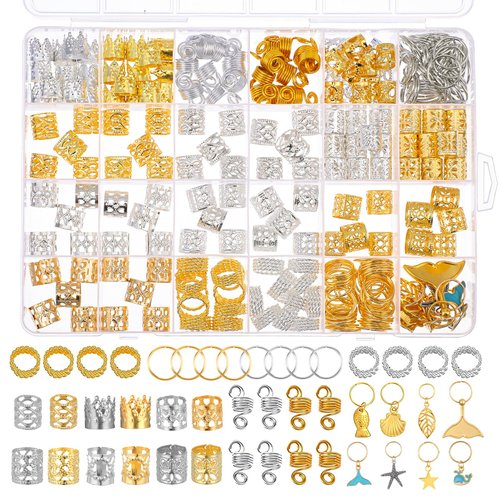 Hair Accessories for Braids,292pcs Gold Hair Charms for Braids,Metal Hair Clips for Braids Hair Rings for Braids,Braid Clips for Women Girls Boys Men