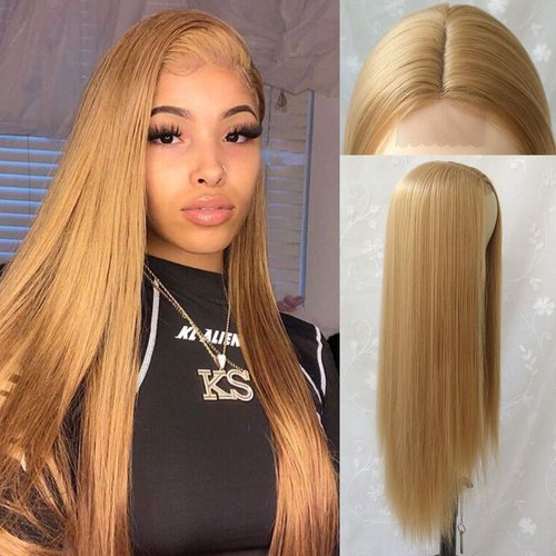 Fdsweetzj Blonde Glueless Lace Front Wigs. Heat Resistant Fiber Synthetic Hair Real Natural Long Straight Wigs for Black Women-100% Stylish Wigs (Blond 24 Inch)