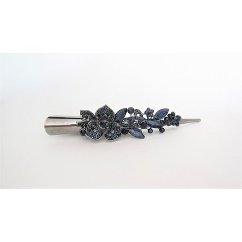 Generic Dark blue flower and dark silver alligator hair claw clip with crystals