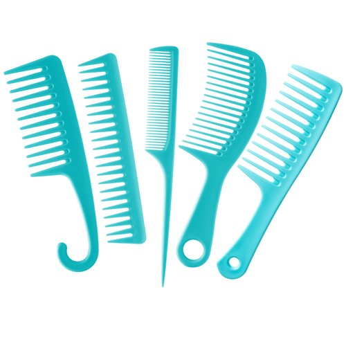 5 PCS Hair Comb Set Wide Tooth Comb for Detangling Fine Tooth Rat Tail Comb for Styling Shower Comb with Hook Women Men (Turquoise)