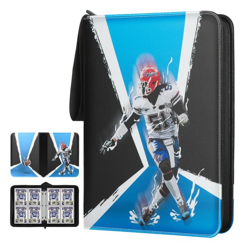 Gelozid Football Card Binder 400 Pockets 2024, Trading Card Binder Compatible with Sports Cards, Soccer Card Binder with 50 Removable Pages, Holder for Collector for NFL Football Cards, Blue-black
