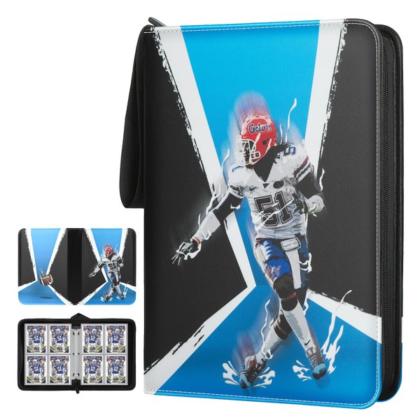 Gelozid Football Card Binder 400 Pockets 2024, Trading Card Binder Compatible with Sports Cards, Soccer Card Binder with 50 Removable Pages, Holder for Collector for NFL Football Cards, Blue-black