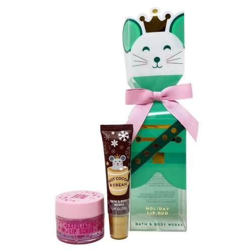 Bath and Body HOLIDAY LIP DUO Gift Set - Hot Cocoa & Cream Lip Gloss and Coco Mint Exfoliating Lip Scrub in a Decorative Christmas Gift Box